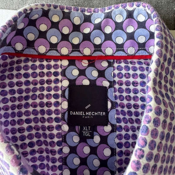 Daniel Hechter‎ Paris Men's Polka Dot Casual Dress Shirt Purple XLT Flip Cuffs - Picture 7 of 16